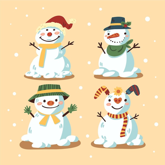 Free vector hand drawn snowman character collection