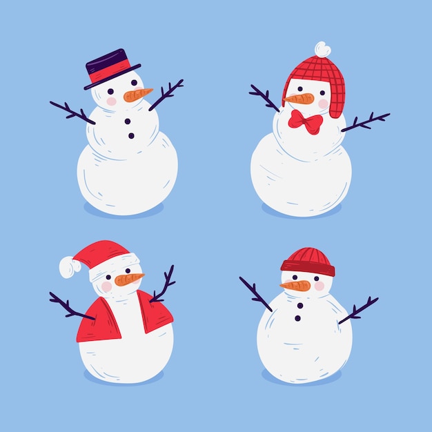 Hand drawn snowman character collection