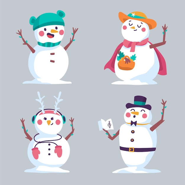 Бесплатное векторное изображение Коллекция рисованной снеговика