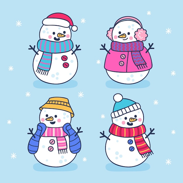 Hand drawn snowman character collection