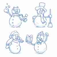 Free vector hand drawn snowman character collection