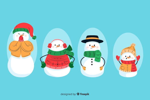 Hand drawn snowman character collection