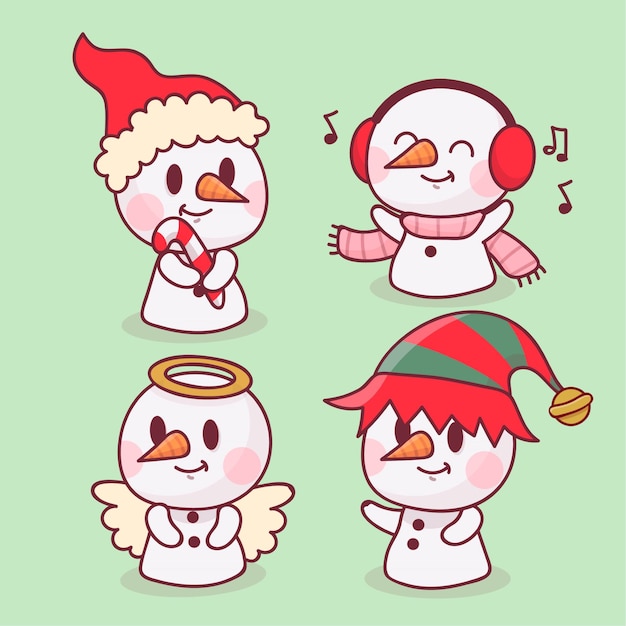 Hand drawn snowman character pack