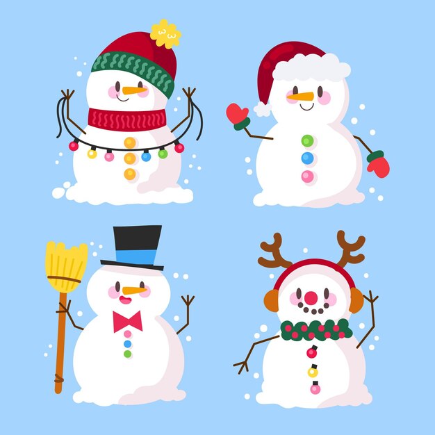 Hand drawn snowman character set