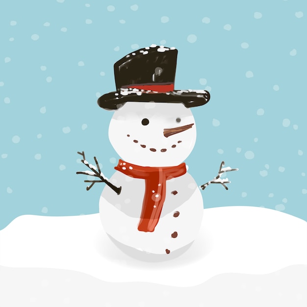 Free vector hand drawn snowman in a snowy day
