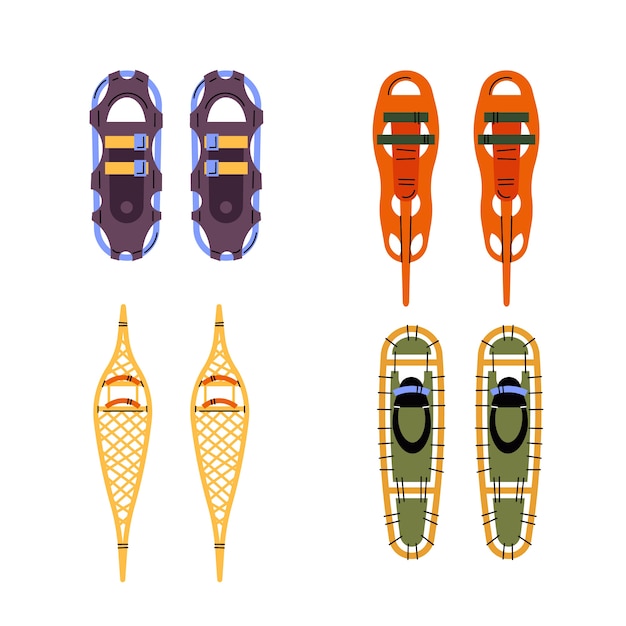 Free vector hand drawn snowshoes collection