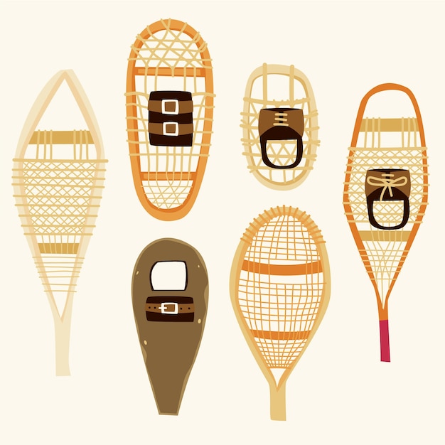 Free vector hand drawn snowshoes collection