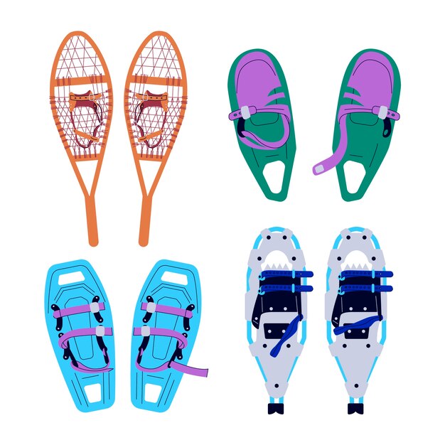 Hand drawn snowshoes collection