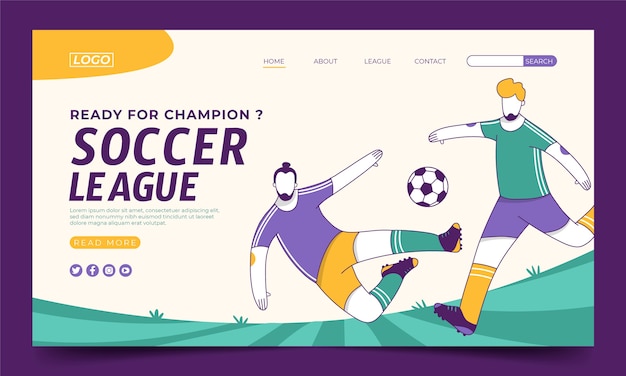 Free vector hand drawn soccer landing page template