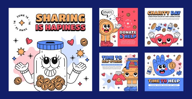 Hand drawn social charity event instagram posts