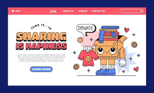 Free Vector hand drawn social charity event landing page