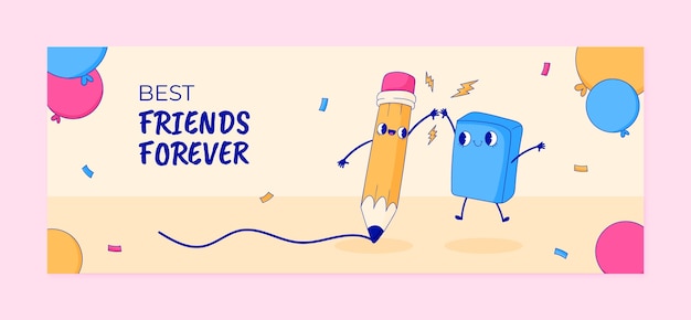 Vettore gratuito modello di copertina dei social media disegnato a mano per la celebrazione del giorno dell'amicizia