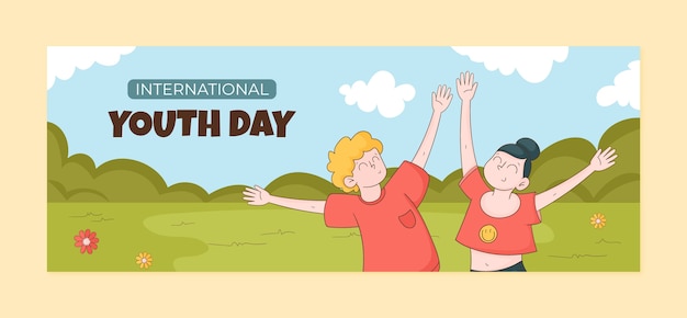 Free vector hand drawn social media cover template for international youth day celebration