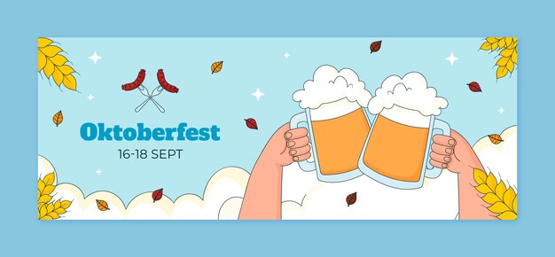 Hand drawn social media cover template for oktoberfest beer festival celebration