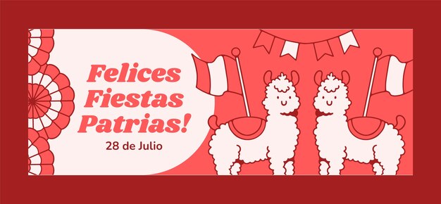 Hand drawn social media cover template for peruvian fiestas patrias celebrations