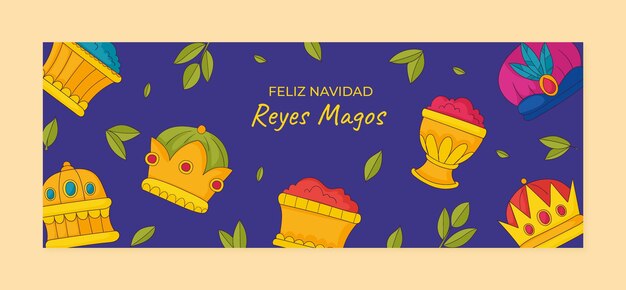 Reyes Magos의 소셜 미디어 커버 템플릿을 손으로 그렸습니다.