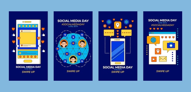 Hand drawn social media day instagram stories collection