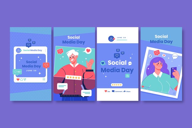 Hand drawn social media day instagram stories collection