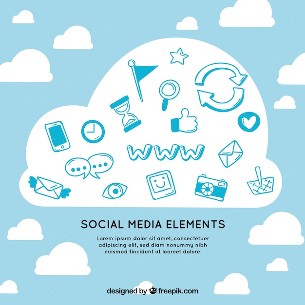 Free vector hand drawn social media elements in a cloud shape