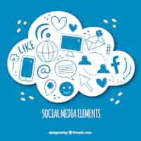 Free vector hand drawn social media elements in a cloud shape