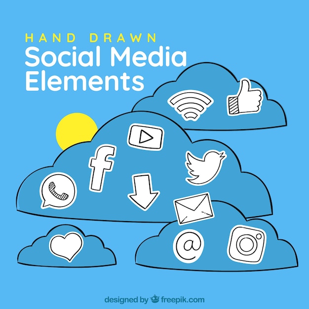 Free vector hand drawn social media elements in a cloud shape