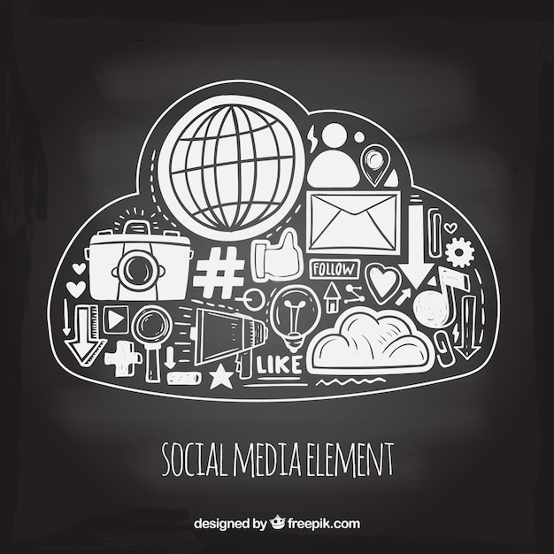 Рисованные элементы социальных сетей в форме облаков