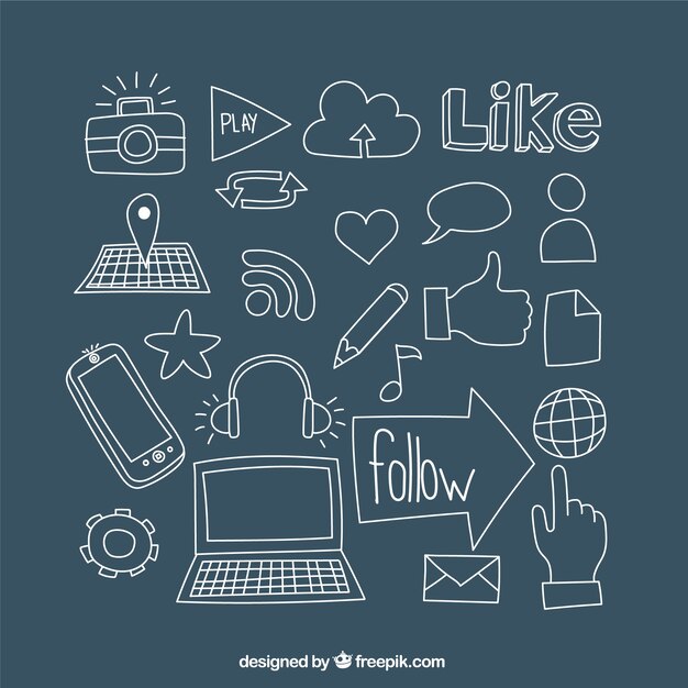 Hand drawn social media icons