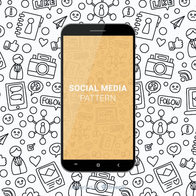 Free vector hand drawn social media mobile pattern