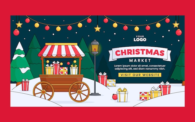 Hand drawn social media post template for christmas market