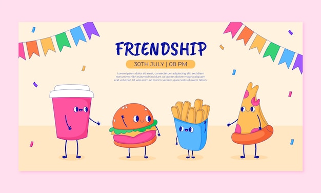 Hand drawn social media post template for friendship day celebration