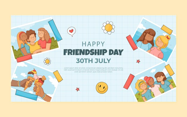 Нарисованный вручную шаблон поста в социальных сетях для празднования дня дружбы
