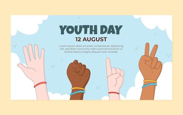 국제 청소년의 날 축하를 위한 손으로 그린 소셜 미디어 포스트 템플릿