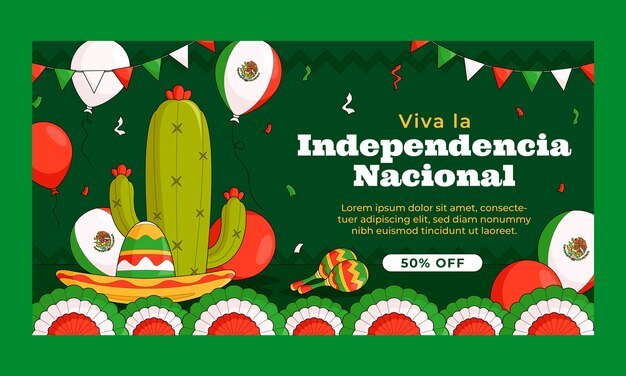 Hand drawn social media promo template for mexico independence day celebration