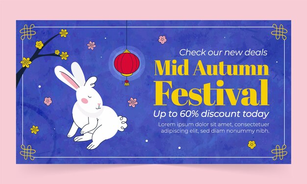 Hand drawn social media promo template for mid autumn festival celebration