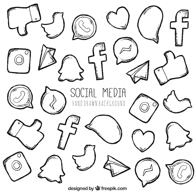 Hand drawn social network elements and logos