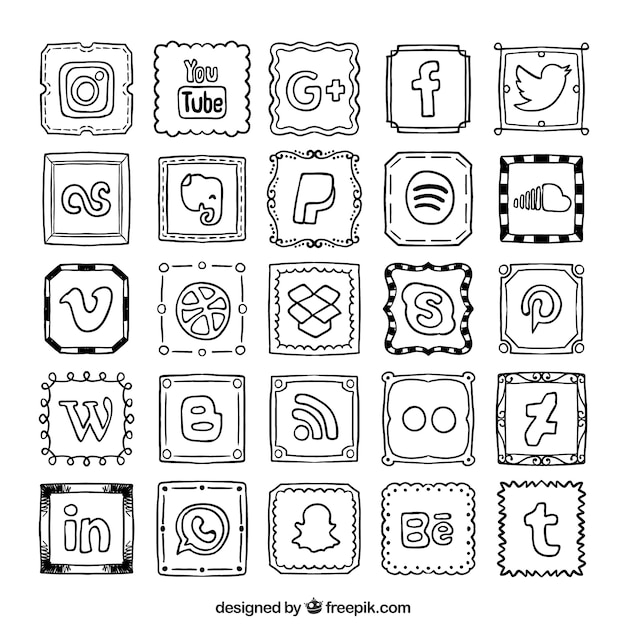 Free vector hand drawn social network icons collection