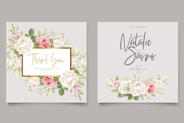 Hand drawn soft roses wedding invitation card set