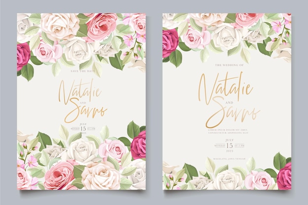 Hand drawn soft roses wedding invitation card set