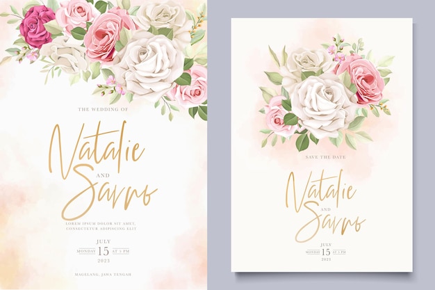 Free vector hand drawn soft roses wedding invitation card