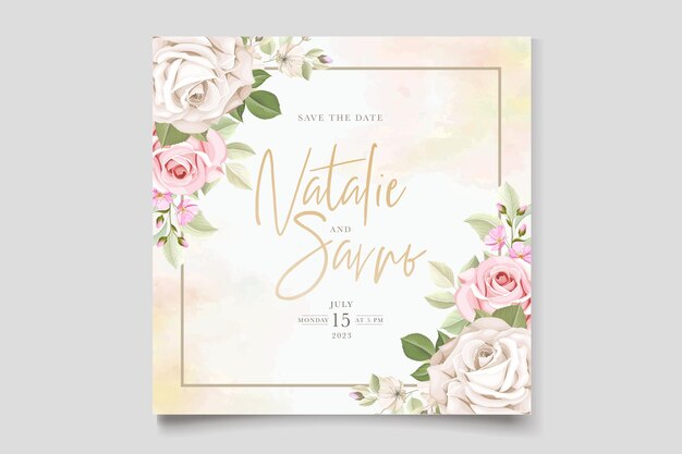 手描きの柔らかいバラの結婚式の招待カード