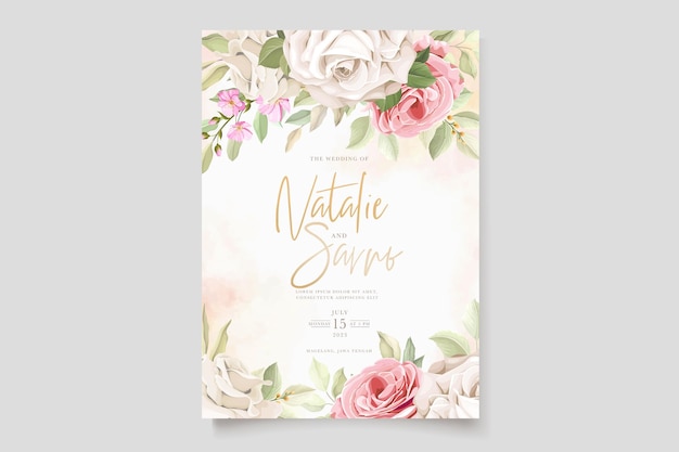 Hand drawn soft roses wedding invitation card