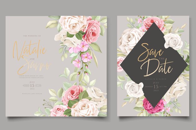 手描きの柔らかいバラの結婚式の招待カード
