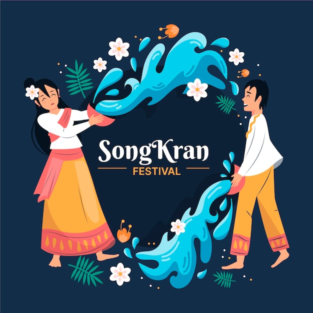 Hand drawn songkran celebration illustration