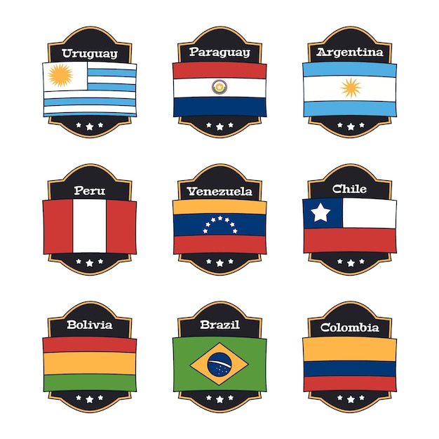 Free vector hand drawn south america flags element collection