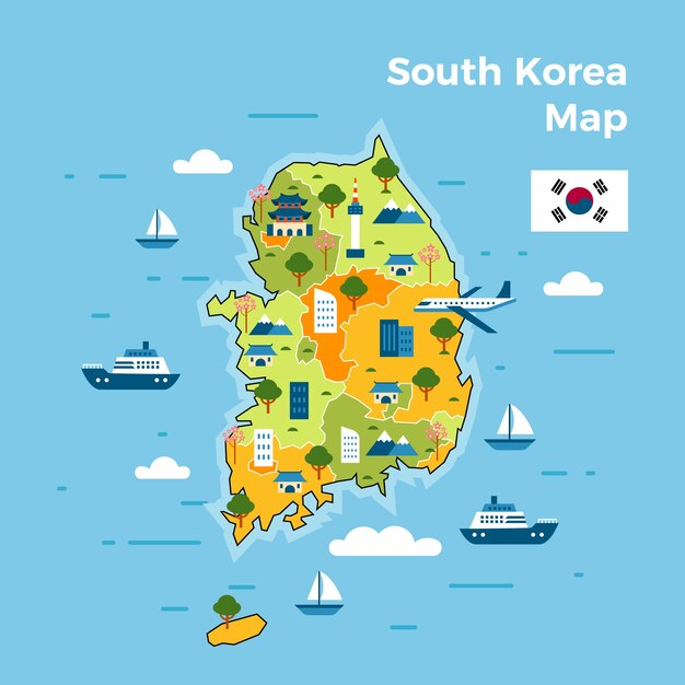 手描き韓国地図イラスト
