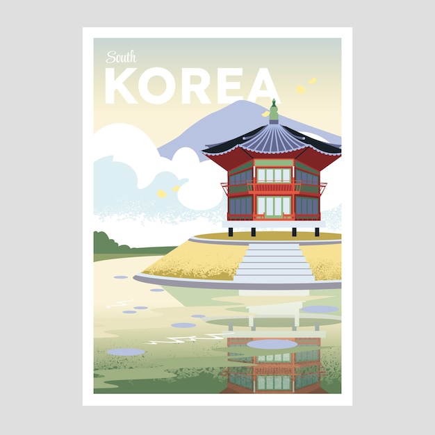 무료 벡터 손으로 그린 한국 여행 포스터