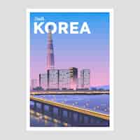 Vettore gratuito manifesto di viaggio della corea del sud disegnato a mano