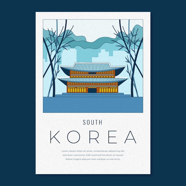 Hand drawn  south korea travel poster