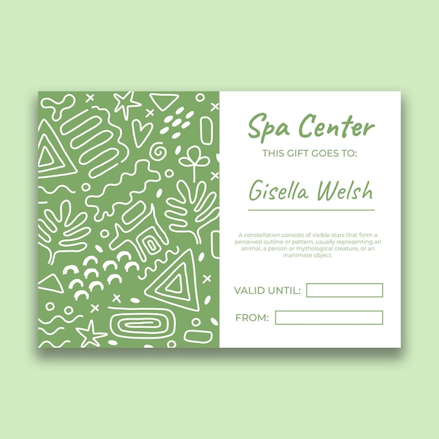 Free vector hand drawn spa center gift certificate