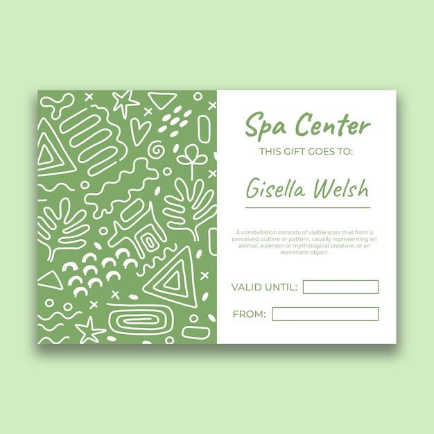 Hand drawn spa center gift certificate